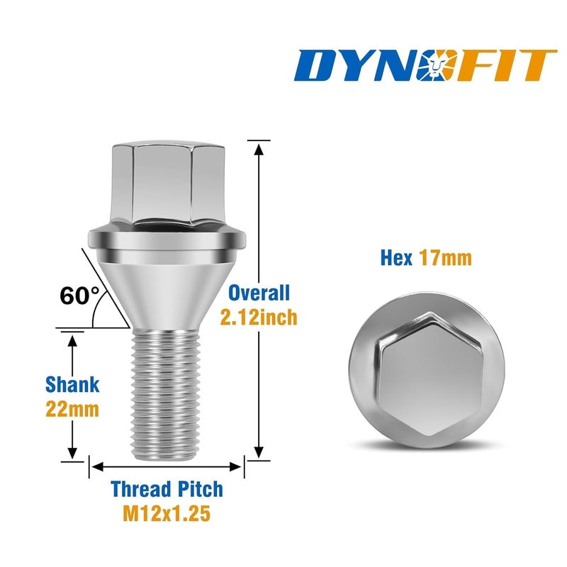 dynofit Store 12x1.25 Lug Bolts Compatible with Jeep Renegade 2015-2025,Replace Factory Swollen Bolt,17mm Hex Chrome Lug Nuts Fit for Dodge Hornet 2023+, Fiat 500/500L/500X, 20pcs Steel Stock Wheel Bolts - Image 2